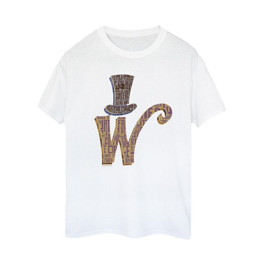 Willy Wonka Womens/Ladies W Logo Hat Cotton Boyfriend T-Shirt / White